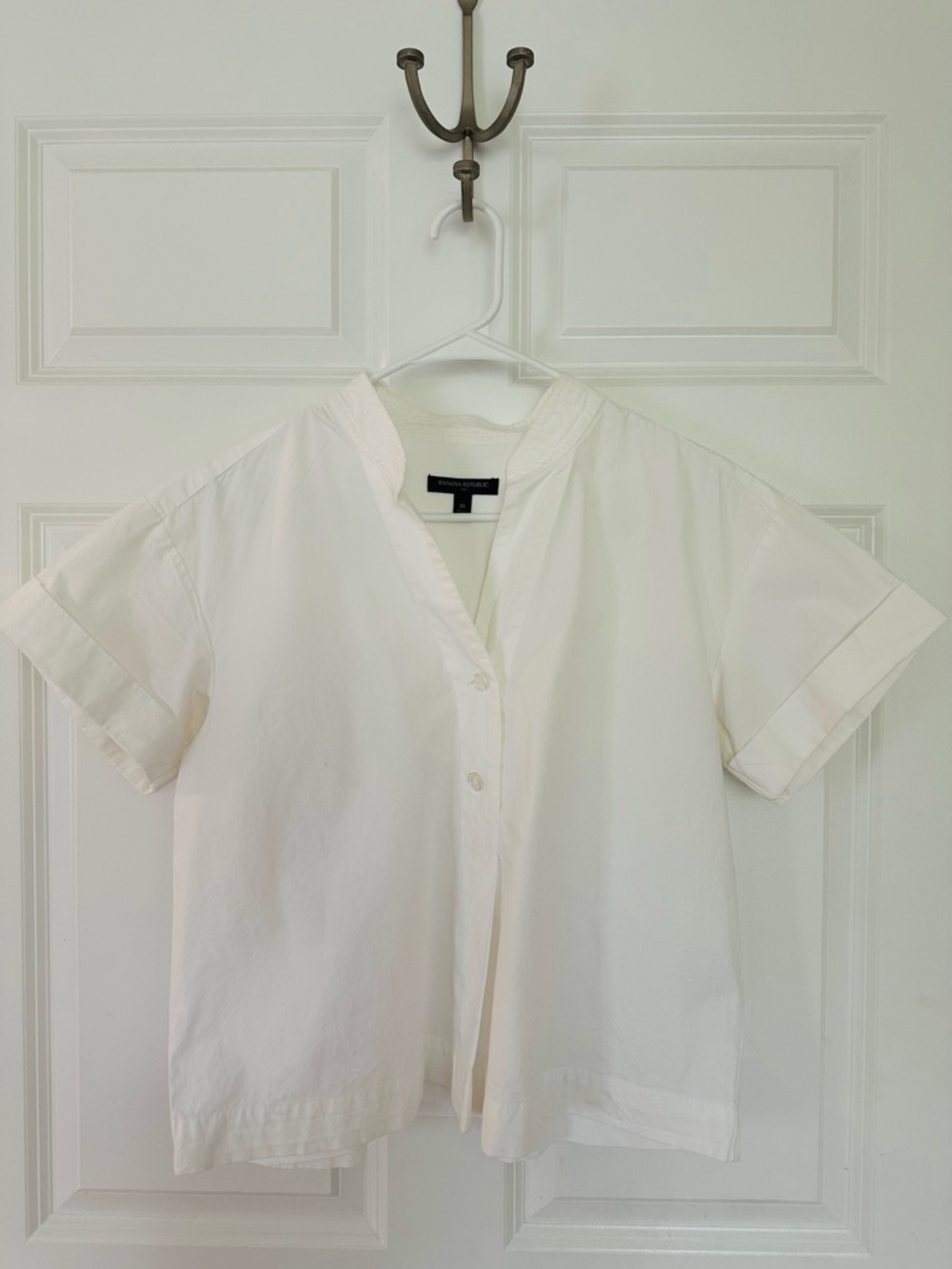 Banana Republic White Short Sleeve Boxy Popover Top